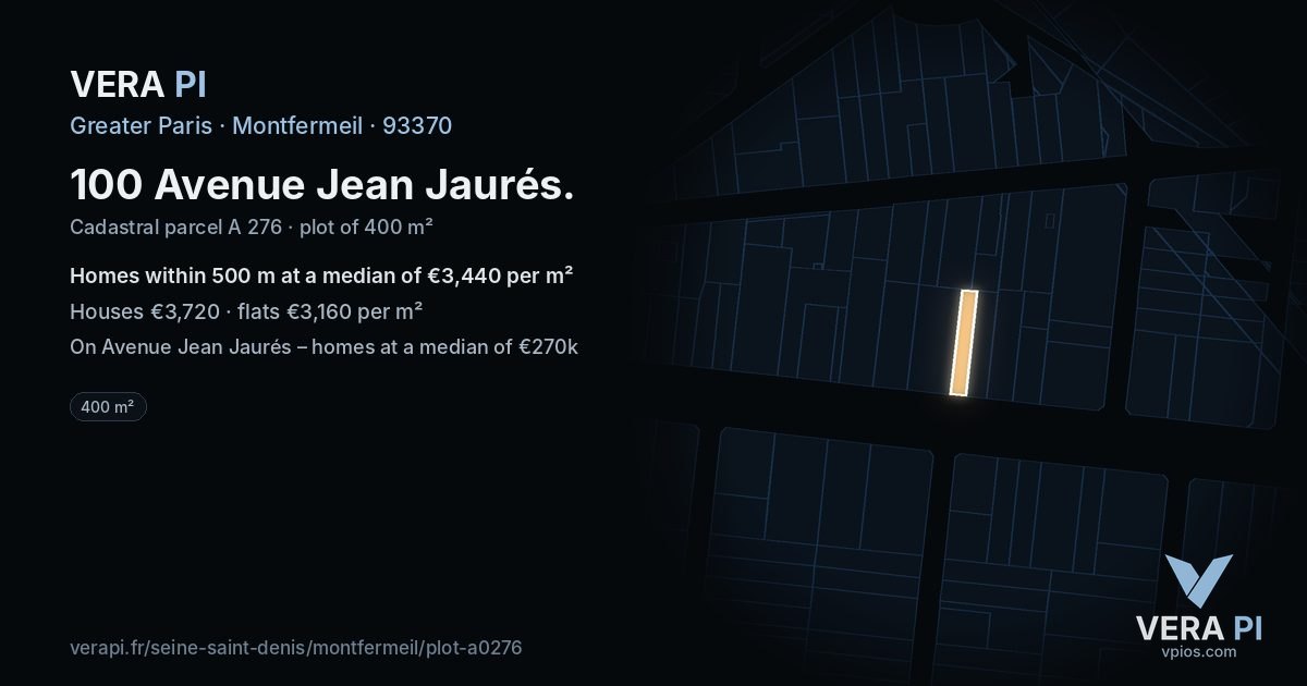 100 Avenue Jean Jaurés, Montfermeil at night – the plot lit, the parcels around coloured by the prices near them