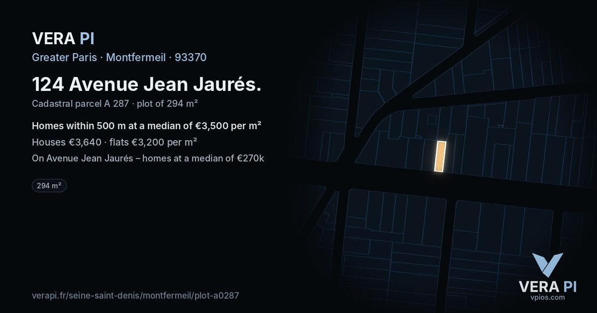 124 Avenue Jean Jaurés, Montfermeil at night – the plot lit, the parcels around coloured by the prices near them