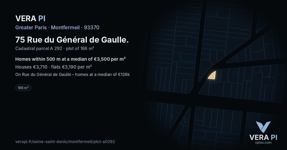 75 Rue du Général de Gaulle, Montfermeil at night – the plot lit, the parcels around coloured by the prices near them