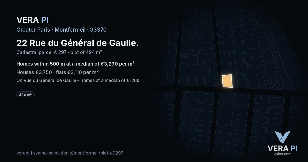 22 Rue du Général de Gaulle, Montfermeil at night – the plot lit, the parcels around coloured by the prices near them