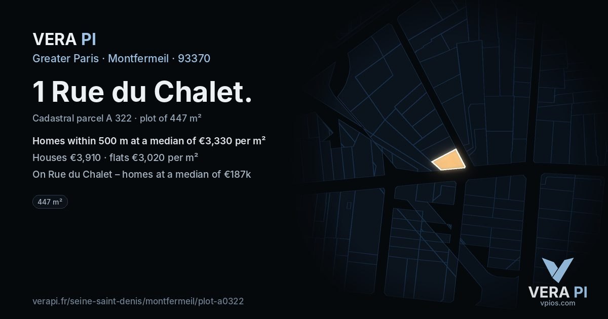 1 Rue du Chalet, Montfermeil at night – the plot lit, the parcels around coloured by the prices near them