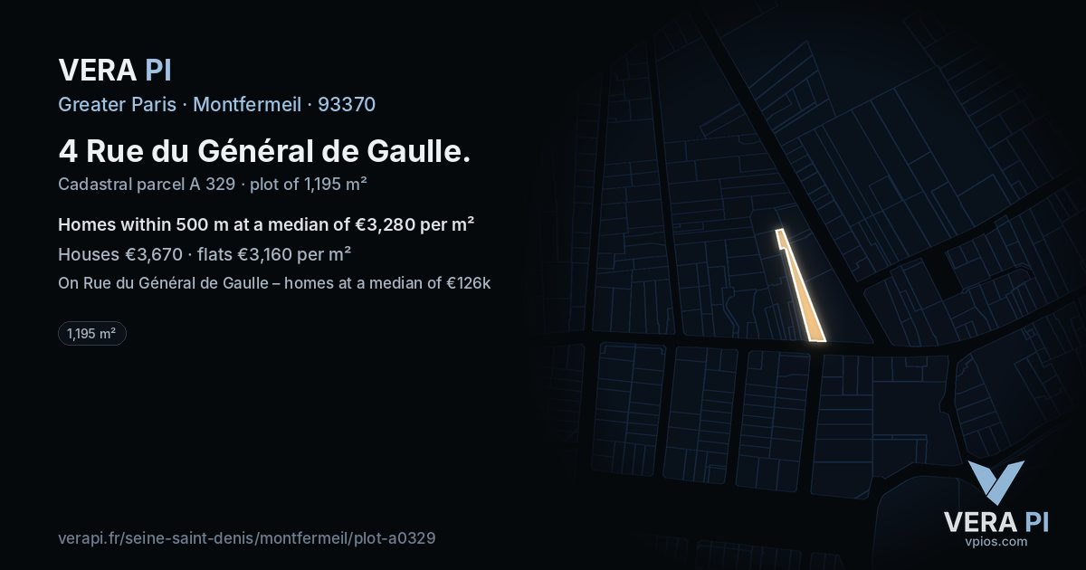 4 Rue du Général de Gaulle, Montfermeil at night – the plot lit, the parcels around coloured by the prices near them