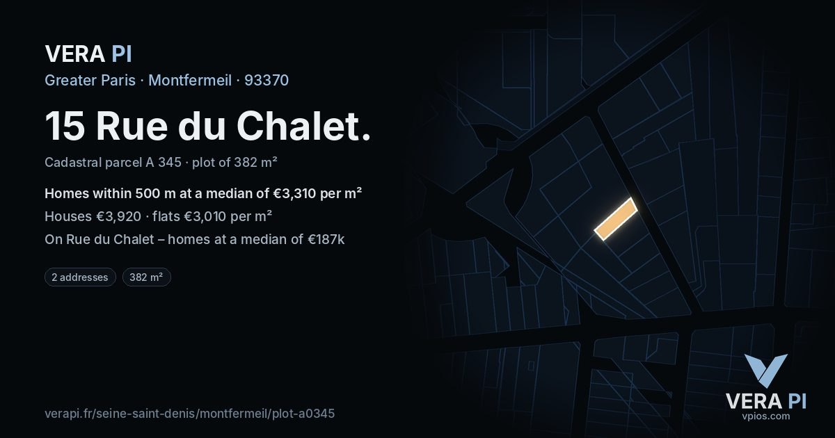 15 Rue du Chalet, Montfermeil at night – the plot lit, the parcels around coloured by the prices near them