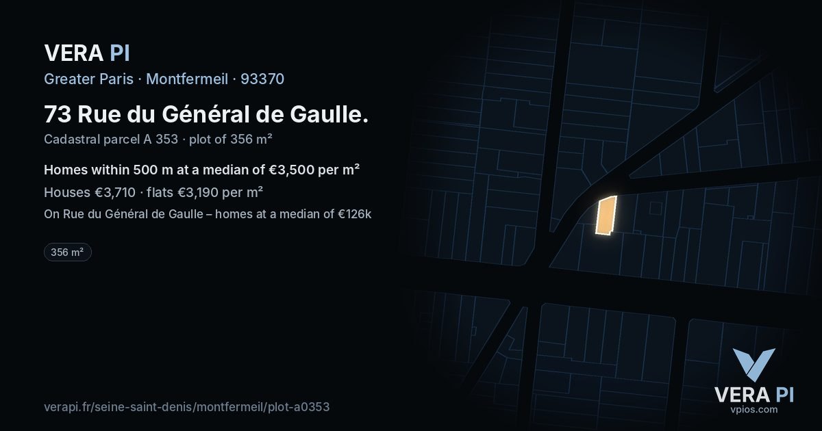 73 Rue du Général de Gaulle, Montfermeil at night – the plot lit, the parcels around coloured by the prices near them