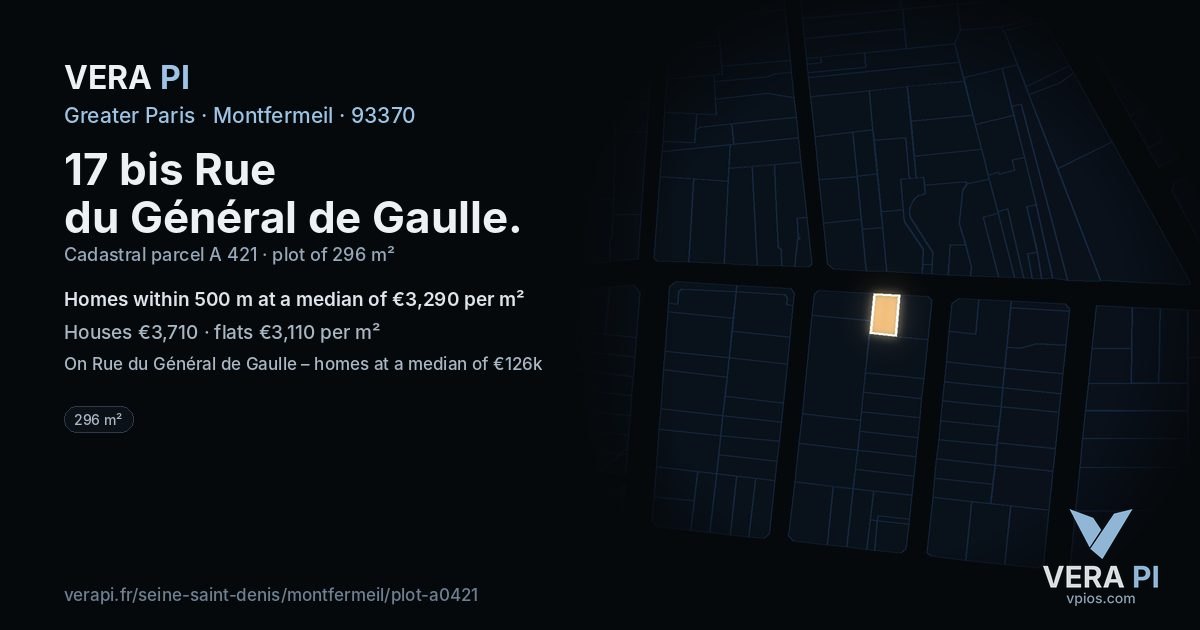 17 bis Rue du Général de Gaulle, Montfermeil at night – the plot lit, the parcels around coloured by the prices near them