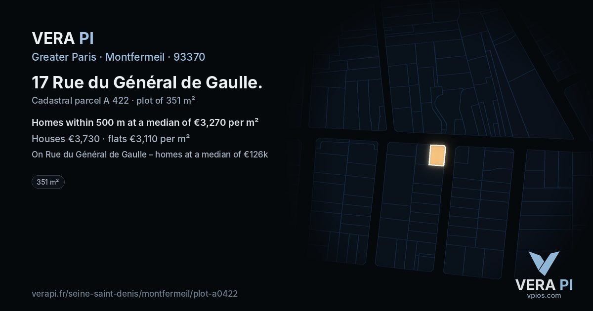 17 Rue du Général de Gaulle, Montfermeil at night – the plot lit, the parcels around coloured by the prices near them