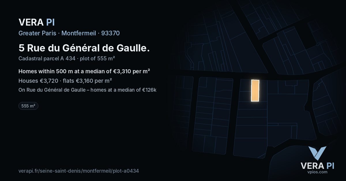 5 Rue du Général de Gaulle, Montfermeil at night – the plot lit, the parcels around coloured by the prices near them