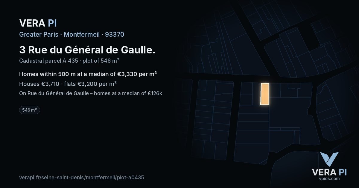 3 Rue du Général de Gaulle, Montfermeil at night – the plot lit, the parcels around coloured by the prices near them
