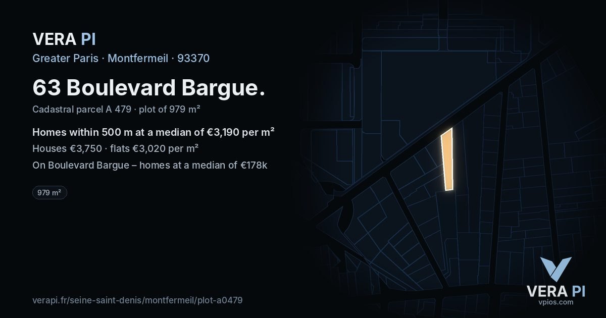 63 Boulevard Bargue, Montfermeil at night – the plot lit, the parcels around coloured by the prices near them