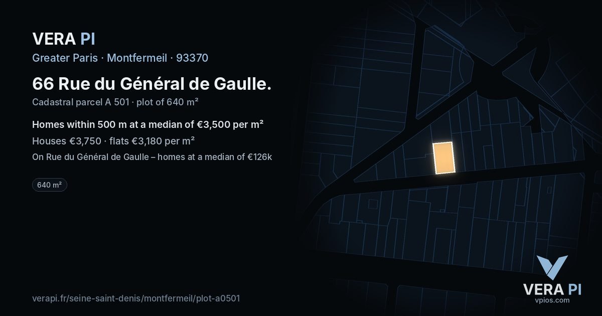 66 Rue du Général de Gaulle, Montfermeil at night – the plot lit, the parcels around coloured by the prices near them