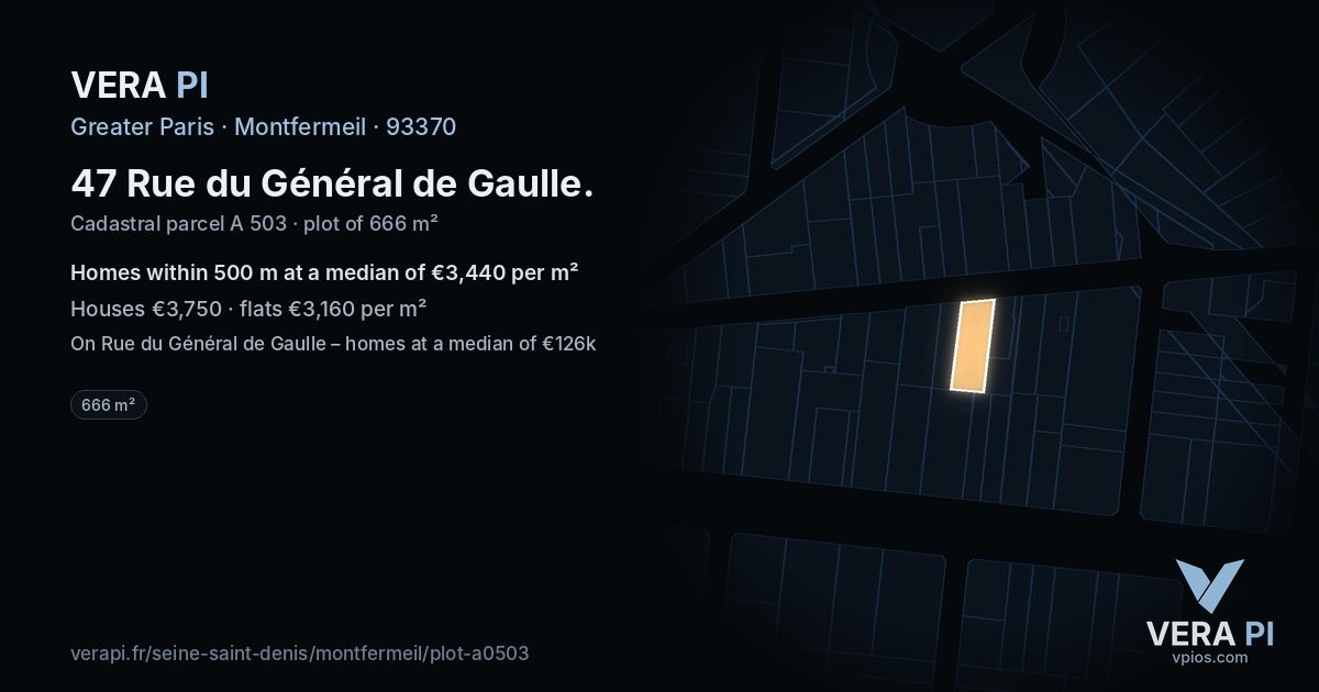 47 Rue du Général de Gaulle, Montfermeil at night – the plot lit, the parcels around coloured by the prices near them