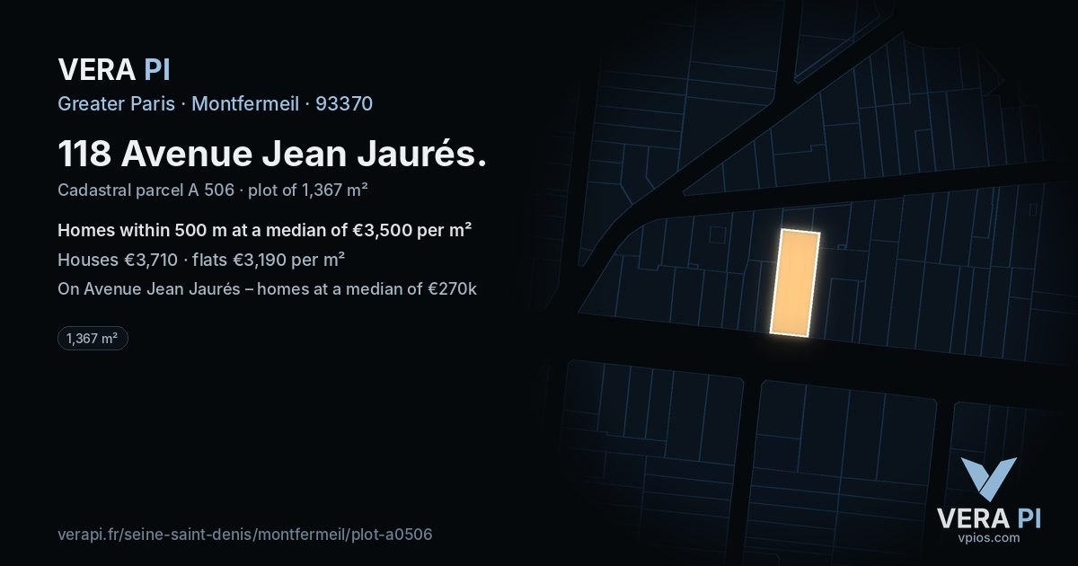 118 Avenue Jean Jaurés, Montfermeil at night – the plot lit, the parcels around coloured by the prices near them