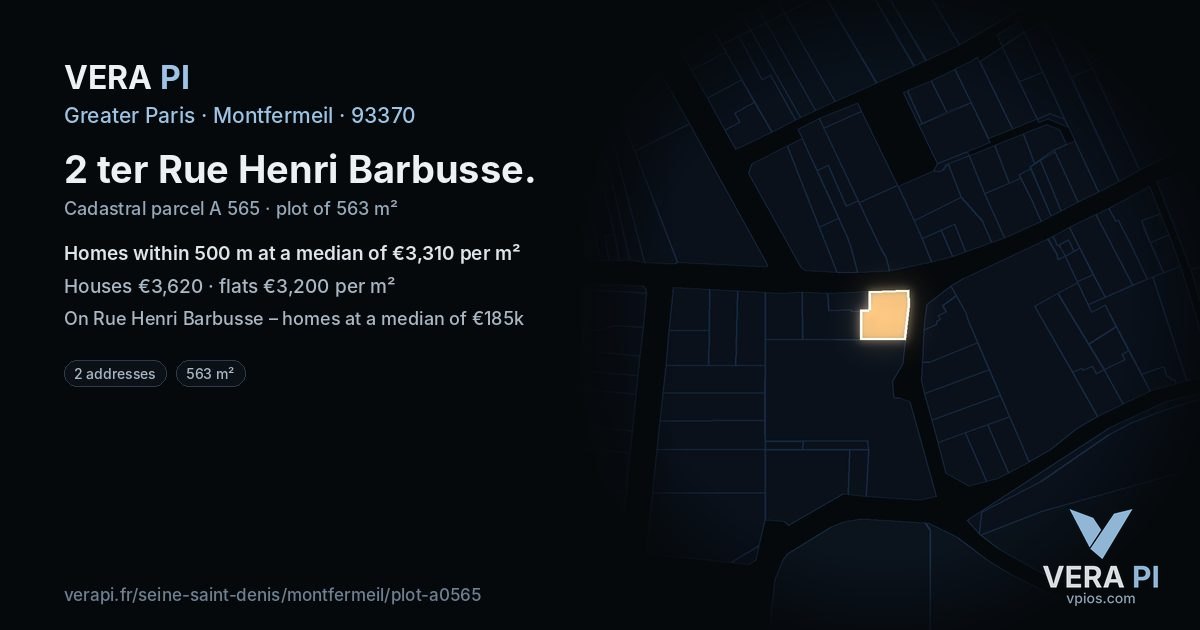 2 ter Rue Henri Barbusse, Montfermeil at night – the plot lit, the parcels around coloured by the prices near them