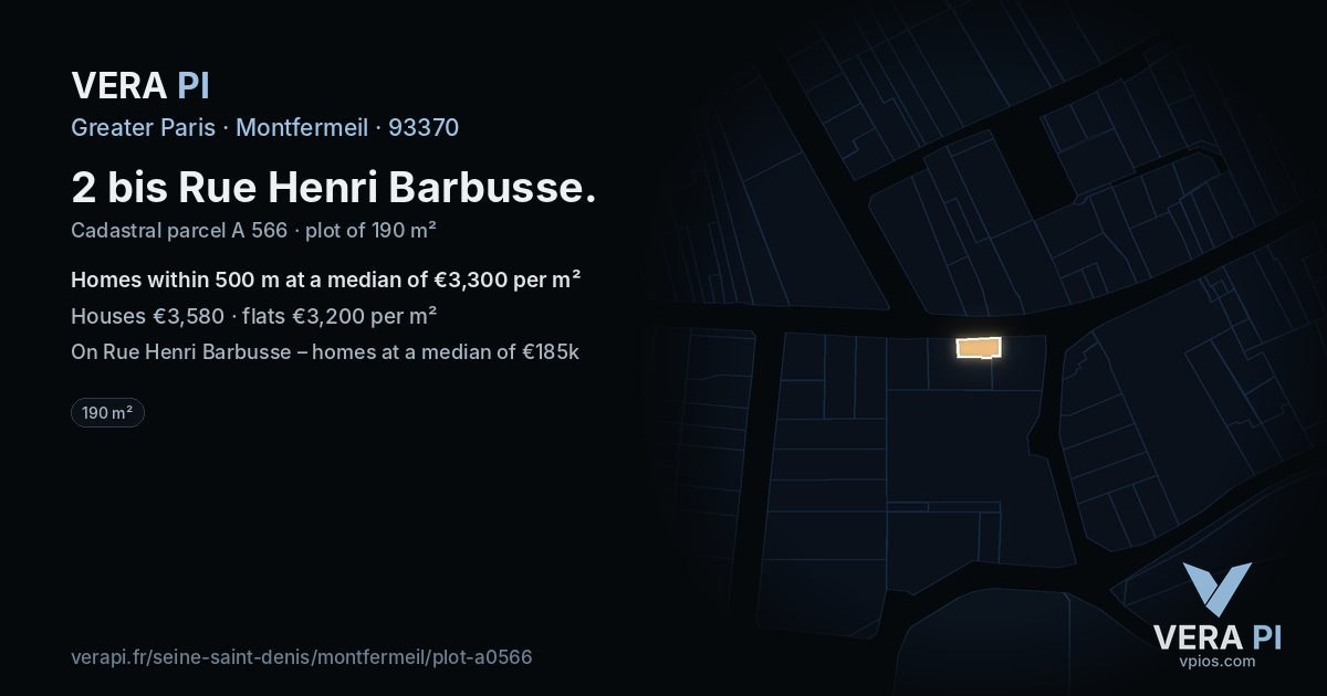 2 bis Rue Henri Barbusse, Montfermeil at night – the plot lit, the parcels around coloured by the prices near them