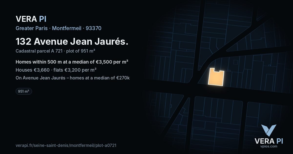 132 Avenue Jean Jaurés, Montfermeil at night – the plot lit, the parcels around coloured by the prices near them