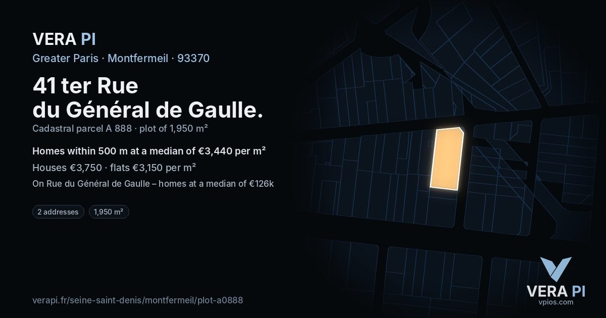 41 ter Rue du Général de Gaulle, Montfermeil at night – the plot lit, the parcels around coloured by the prices near them