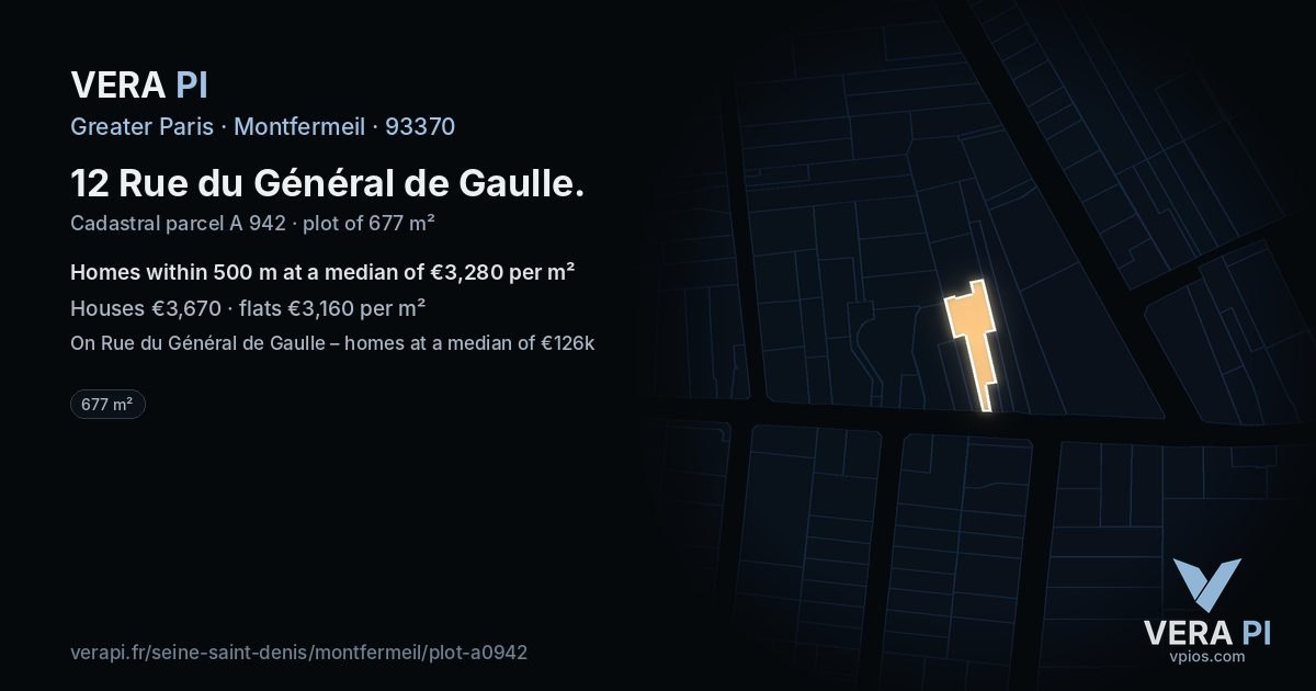12 Rue du Général de Gaulle, Montfermeil at night – the plot lit, the parcels around coloured by the prices near them