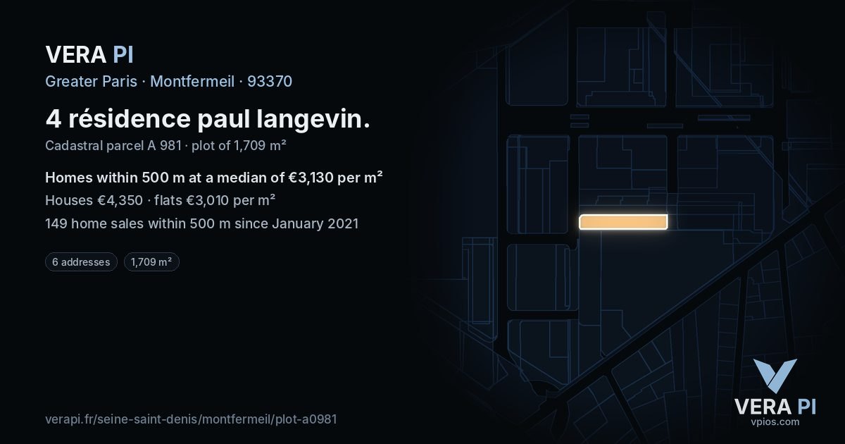 4 résidence paul langevin, Montfermeil at night – the plot lit, the parcels around coloured by the prices near them