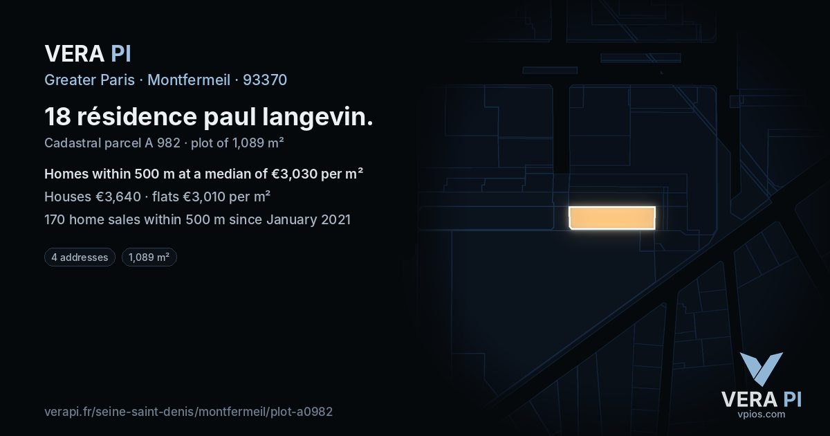 18 résidence paul langevin, Montfermeil at night – the plot lit, the parcels around coloured by the prices near them