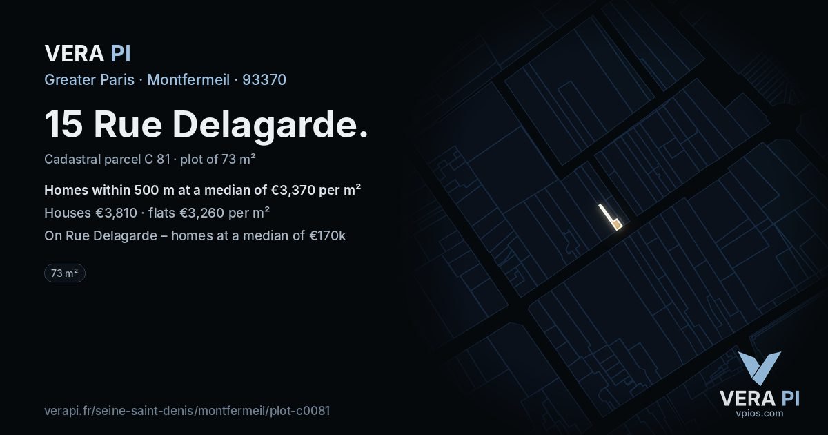 15 Rue Delagarde, Montfermeil at night – the plot lit, the parcels around coloured by the prices near them