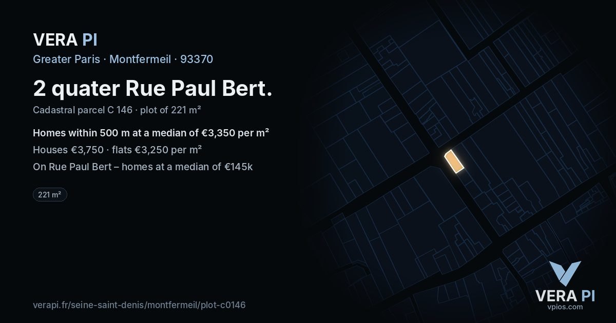 2 quater Rue Paul Bert, Montfermeil at night – the plot lit, the parcels around coloured by the prices near them