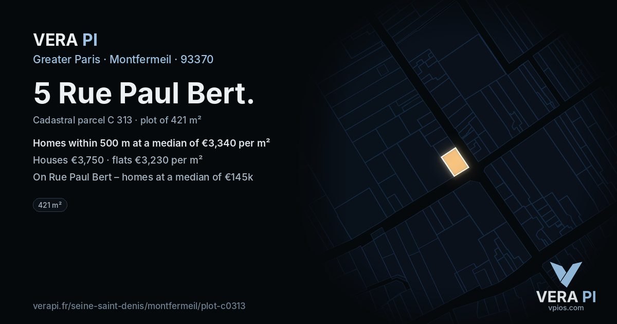 5 Rue Paul Bert, Montfermeil at night – the plot lit, the parcels around coloured by the prices near them