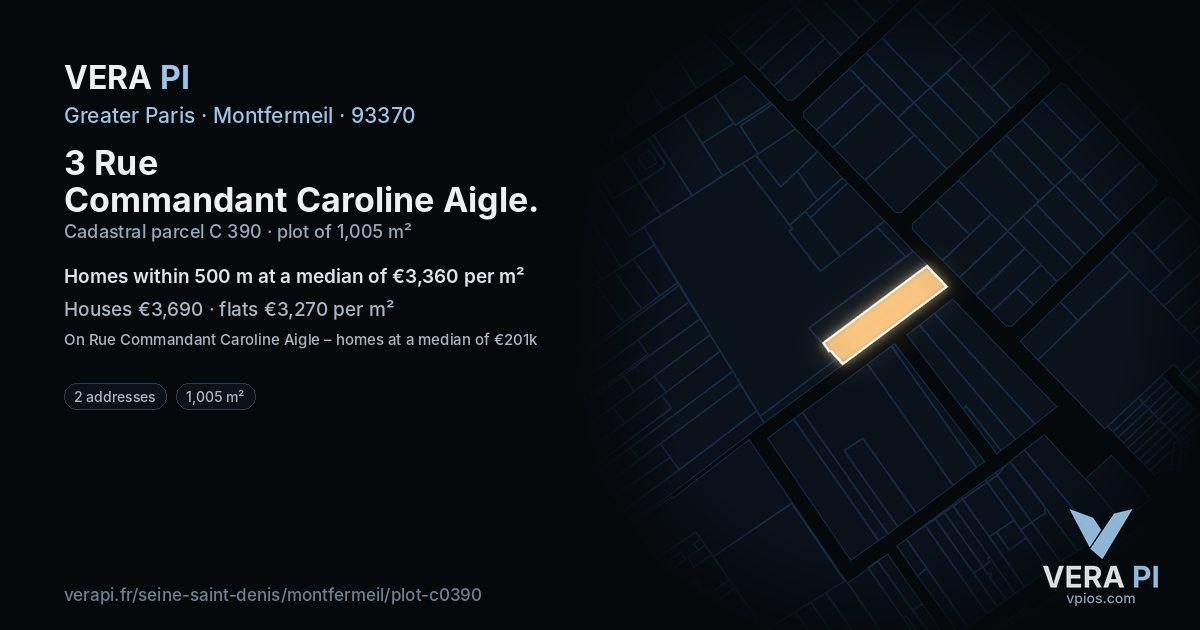 3 Rue Commandant Caroline Aigle, Montfermeil at night – the plot lit, the parcels around coloured by the prices near them