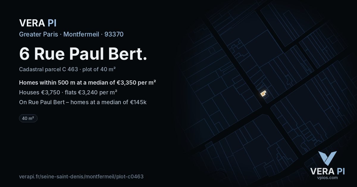 6 Rue Paul Bert, Montfermeil at night – the plot lit, the parcels around coloured by the prices near them