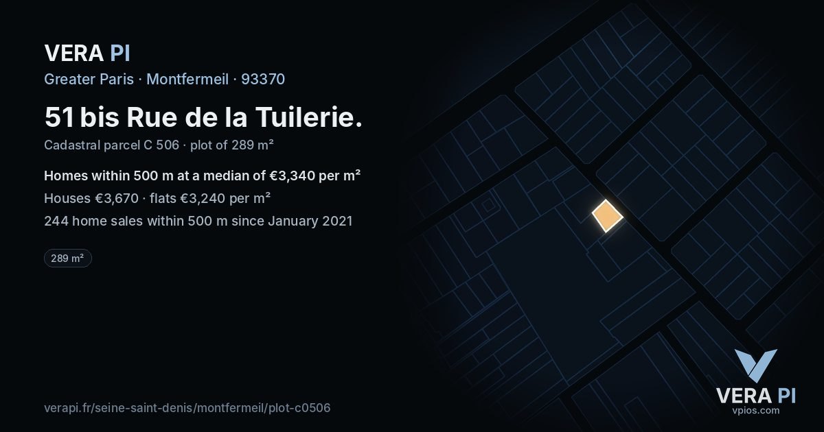 51 bis Rue de la Tuilerie, Montfermeil at night – the plot lit, the parcels around coloured by the prices near them