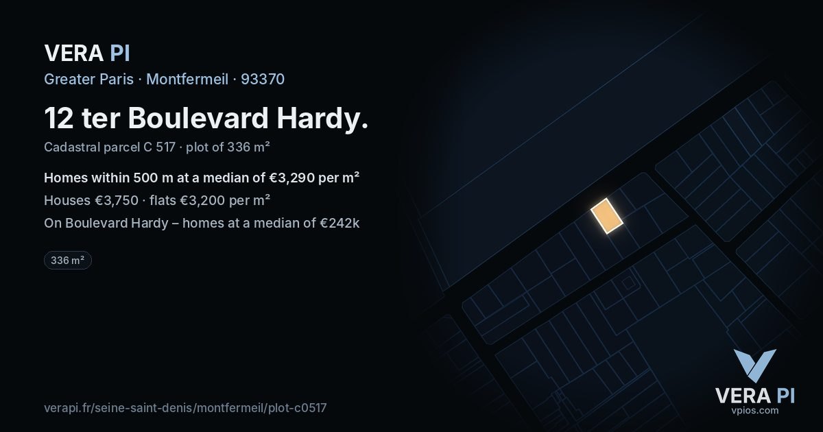 12 ter Boulevard Hardy, Montfermeil at night – the plot lit, the parcels around coloured by the prices near them