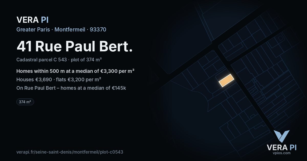 41 Rue Paul Bert, Montfermeil at night – the plot lit, the parcels around coloured by the prices near them