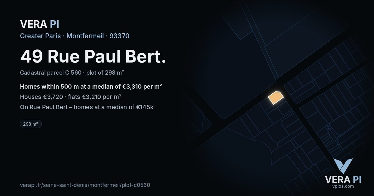 49 Rue Paul Bert, Montfermeil at night – the plot lit, the parcels around coloured by the prices near them