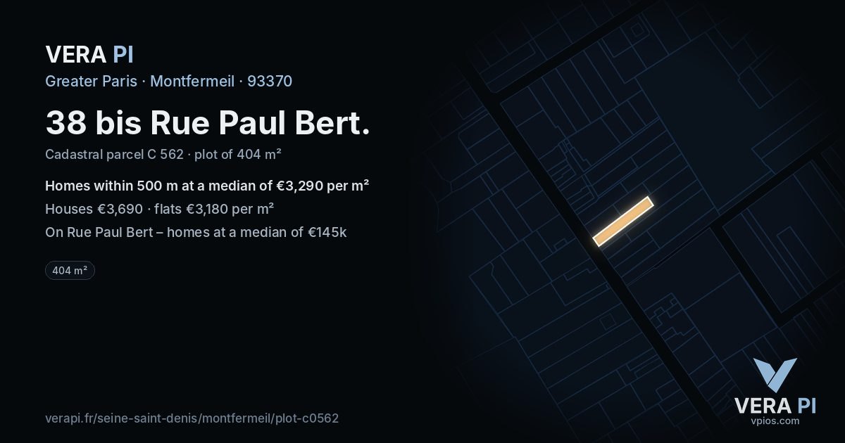 38 bis Rue Paul Bert, Montfermeil at night – the plot lit, the parcels around coloured by the prices near them