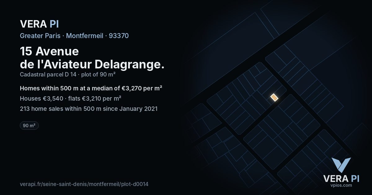 15 Avenue de l'Aviateur Delagrange, Montfermeil at night – the plot lit, the parcels around coloured by the prices near them