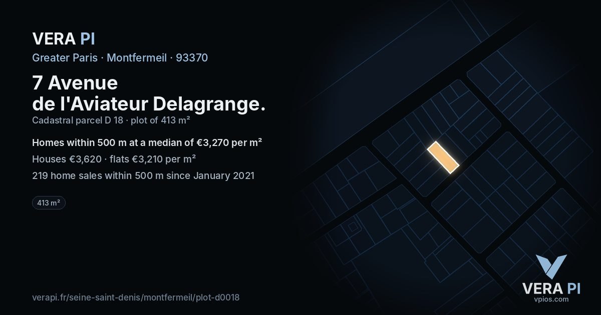 7 Avenue de l'Aviateur Delagrange, Montfermeil at night – the plot lit, the parcels around coloured by the prices near them