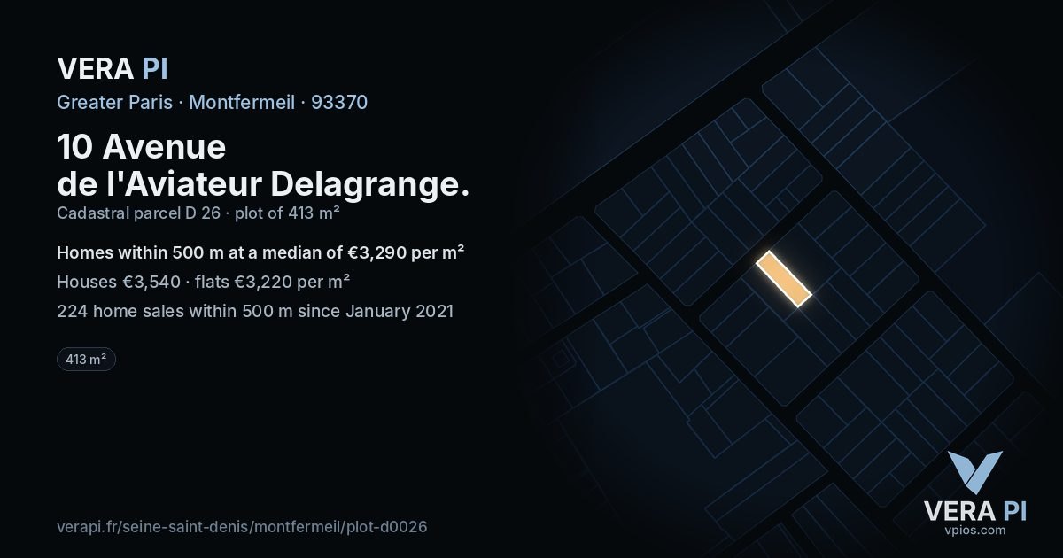 10 Avenue de l'Aviateur Delagrange, Montfermeil at night – the plot lit, the parcels around coloured by the prices near them