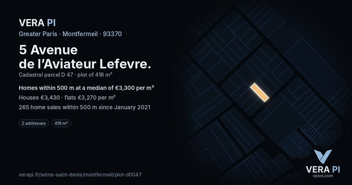 5 Avenue de l’Aviateur Lefevre, Montfermeil at night – the plot lit, the parcels around coloured by the prices near them