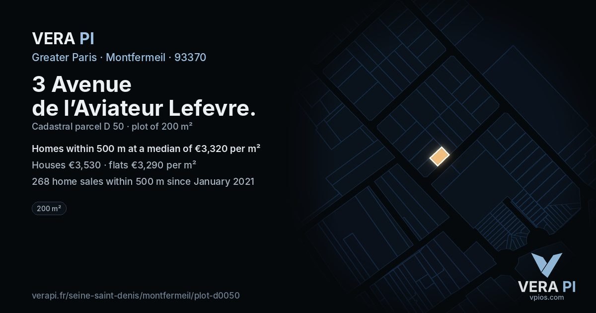 3 Avenue de l’Aviateur Lefevre, Montfermeil at night – the plot lit, the parcels around coloured by the prices near them