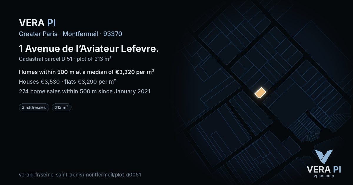 1 Avenue de l’Aviateur Lefevre, Montfermeil at night – the plot lit, the parcels around coloured by the prices near them