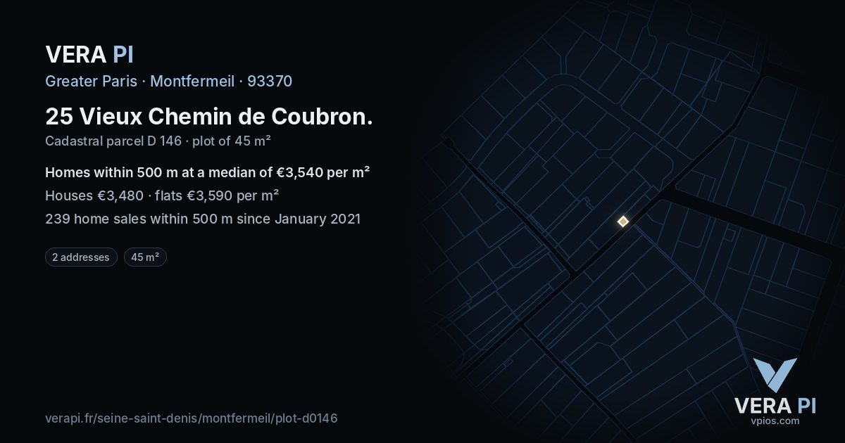 25 Vieux Chemin de Coubron, Montfermeil at night – the plot lit, the parcels around coloured by the prices near them