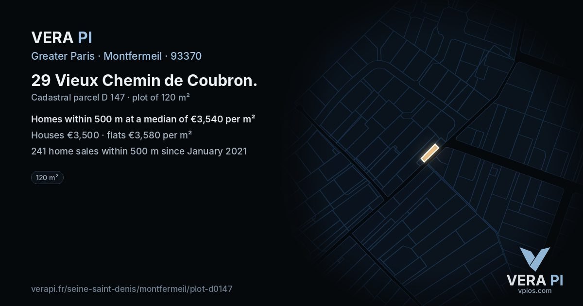 29 Vieux Chemin de Coubron, Montfermeil at night – the plot lit, the parcels around coloured by the prices near them