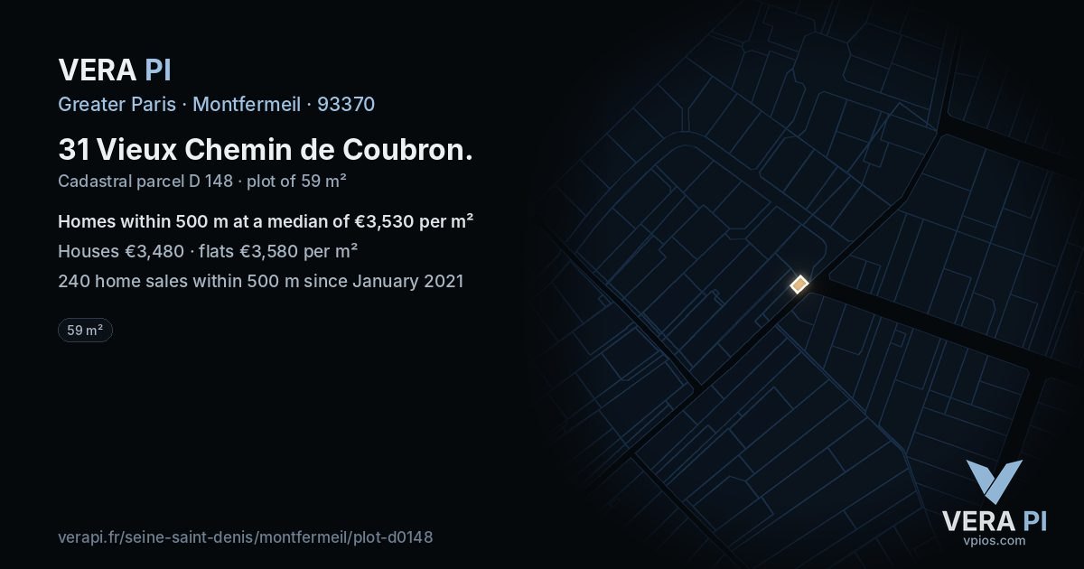 31 Vieux Chemin de Coubron, Montfermeil at night – the plot lit, the parcels around coloured by the prices near them