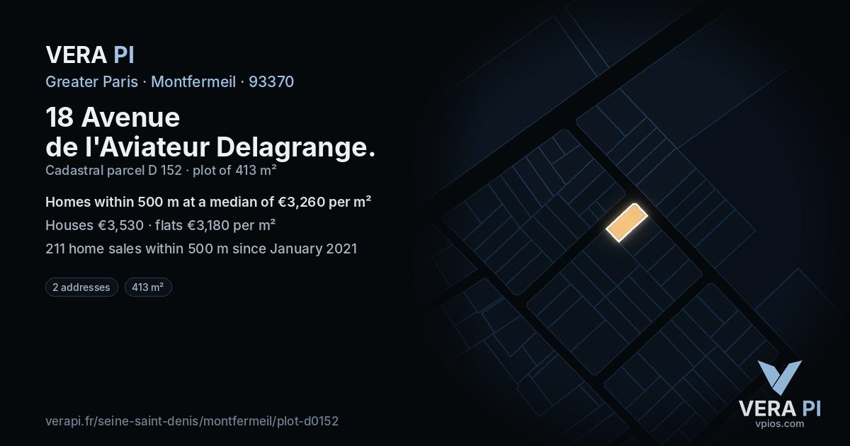 18 Avenue de l'Aviateur Delagrange, Montfermeil at night – the plot lit, the parcels around coloured by the prices near them