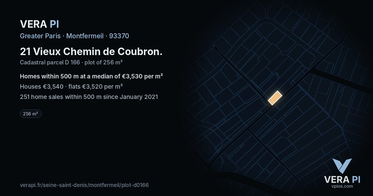 21 Vieux Chemin de Coubron, Montfermeil at night – the plot lit, the parcels around coloured by the prices near them