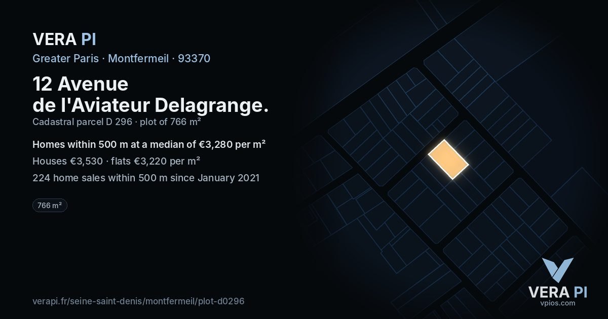 12 Avenue de l'Aviateur Delagrange, Montfermeil at night – the plot lit, the parcels around coloured by the prices near them