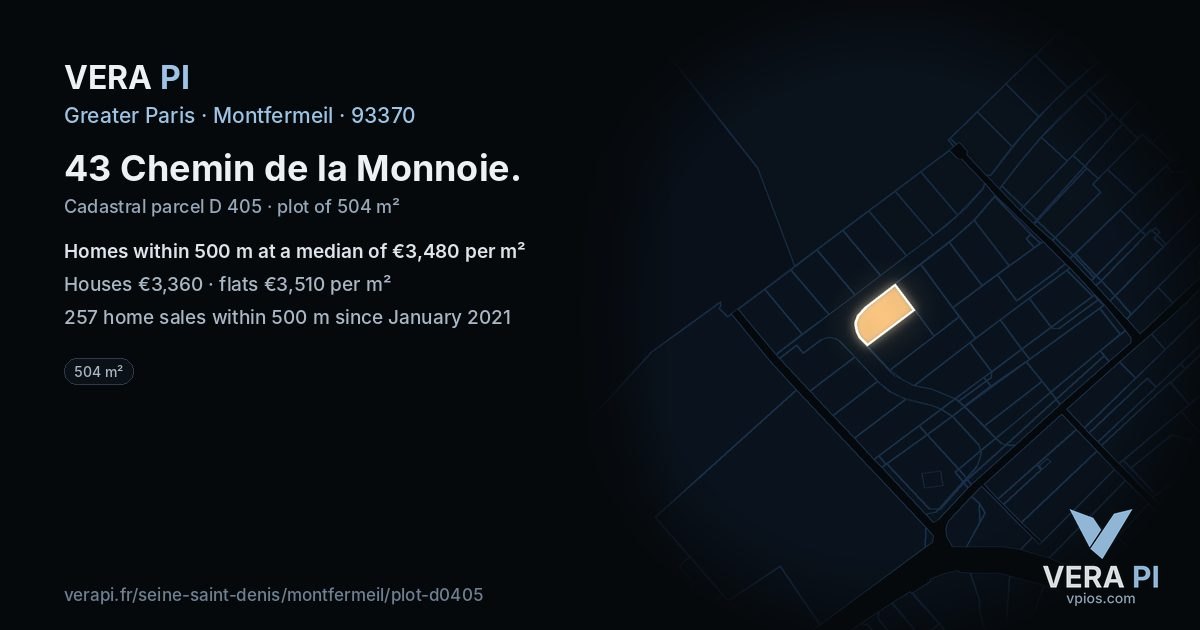 43 Chemin de la Monnoie, Montfermeil at night – the plot lit, the parcels around coloured by the prices near them