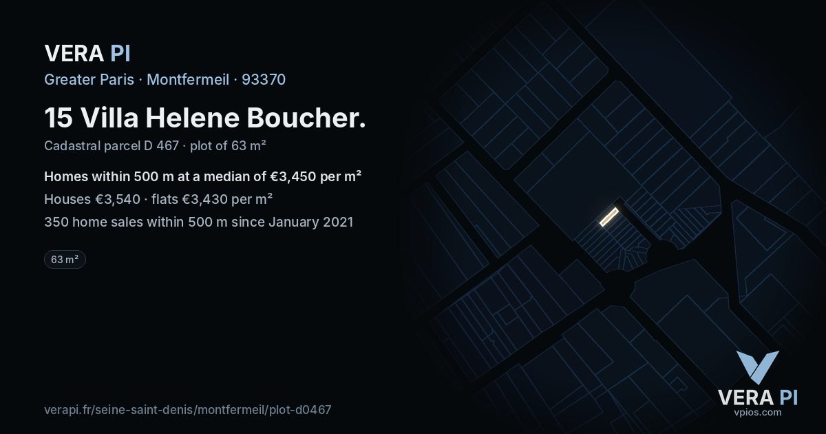 15 Villa Helene Boucher, Montfermeil at night – the plot lit, the parcels around coloured by the prices near them