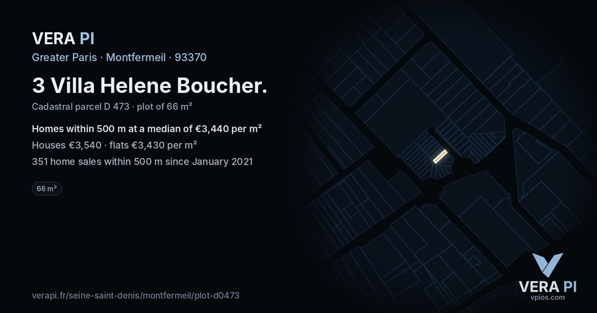 3 Villa Helene Boucher, Montfermeil at night – the plot lit, the parcels around coloured by the prices near them
