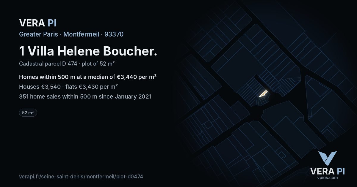 1 Villa Helene Boucher, Montfermeil at night – the plot lit, the parcels around coloured by the prices near them