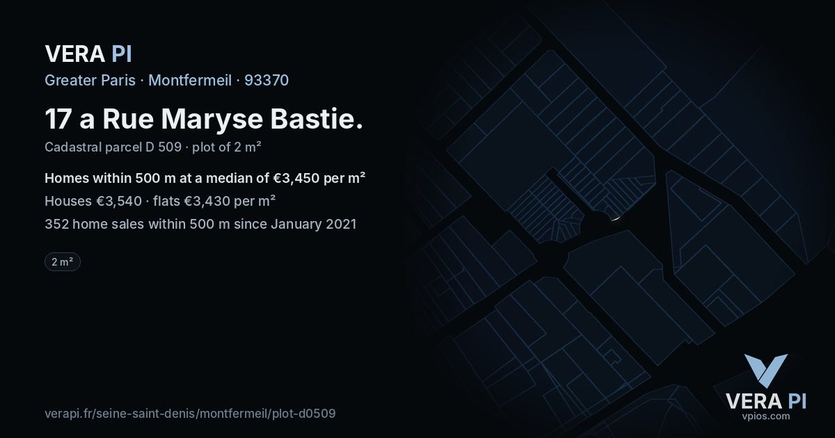 17 a Rue Maryse Bastie, Montfermeil at night – the plot lit, the parcels around coloured by the prices near them